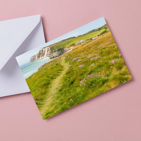 CARD PINK THRIFT FLOWERS-FRESHWATER BAY