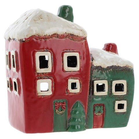 VILLAGE POTTERY XMAS RED/GREEN 2 HOUSE T/L