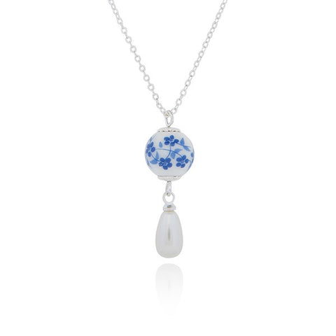 344547 CERAMIC FLORAL PEARL DROP SP NECKLACE