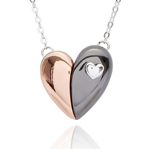 349240 MIXED METAL TWO HANGING HEART NECKLACE