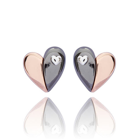 349255 MIXED METAL TWO HALVES  HEART EARRINGS