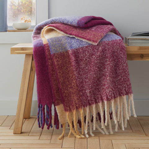 FAUX MOHAIR CHECK PLUM THROW 130X170