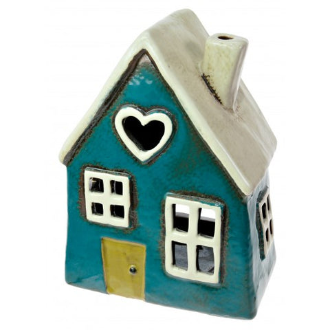 5772 CERAMIC TEAL HEART COTTAGE T/L