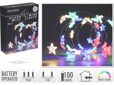 40LED SILVER WIRE STAR MULTI