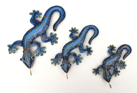 METAL GECKO SET OF 3 BLUE