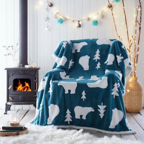 POLAR BEAR THROW TEAL 130X170 WAS 18.50