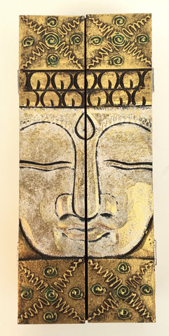 BALINESE KEY CABINET WITH WHITE AND GOLD BUDDHA FACE