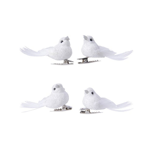 4 X SMALL WHITE BIRDS ON CLIP