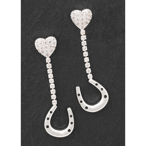 329119 EQUESTRIAN SILVER PLATED DANGLY HORSESHOE EARRINGS