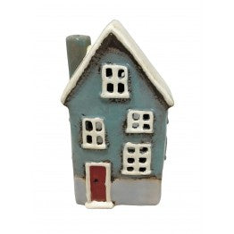 5718 CERAMIC BLUE HOUSE WITH RED DOOR T/L HOLDER