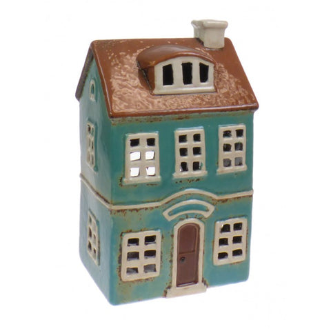 5723 CERAMIC TEALIGHT HOUSE BROWN ROOF  WITH WINDOW