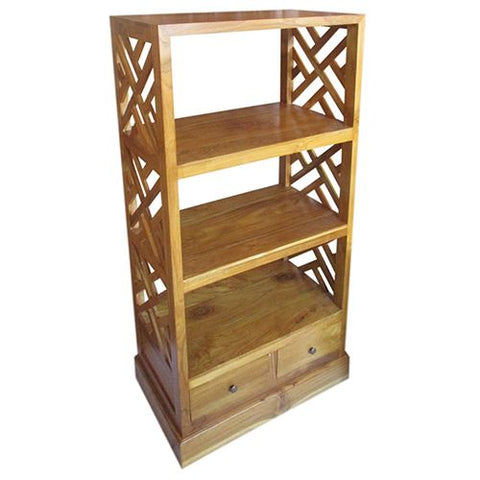 FLAT EDGE 3 SHELF 2 DRAWER HONEY TEAK